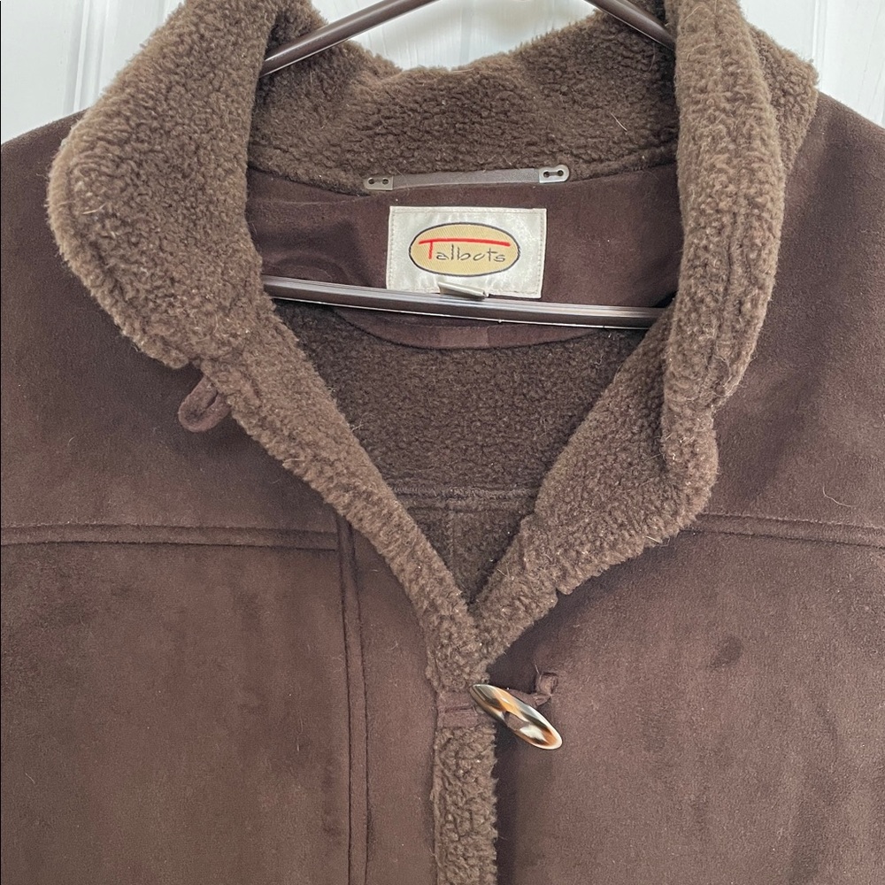 VTG XL Talbots faux suede/sherpa coat Toggle Button down Chocolate brown winter - Picture 5 of 14
